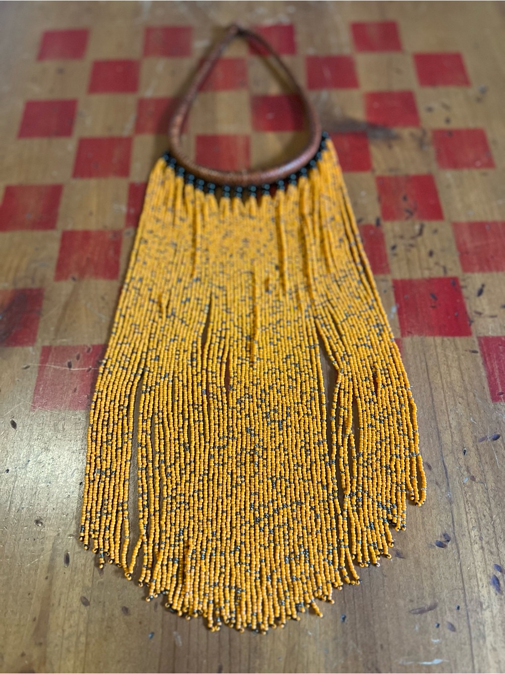 Handmade Orange Beaded Fringe Necklace